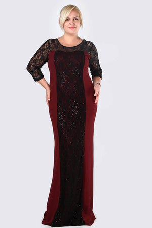 7000069b Burgundy-Black Lace Mermaid Evening Dress