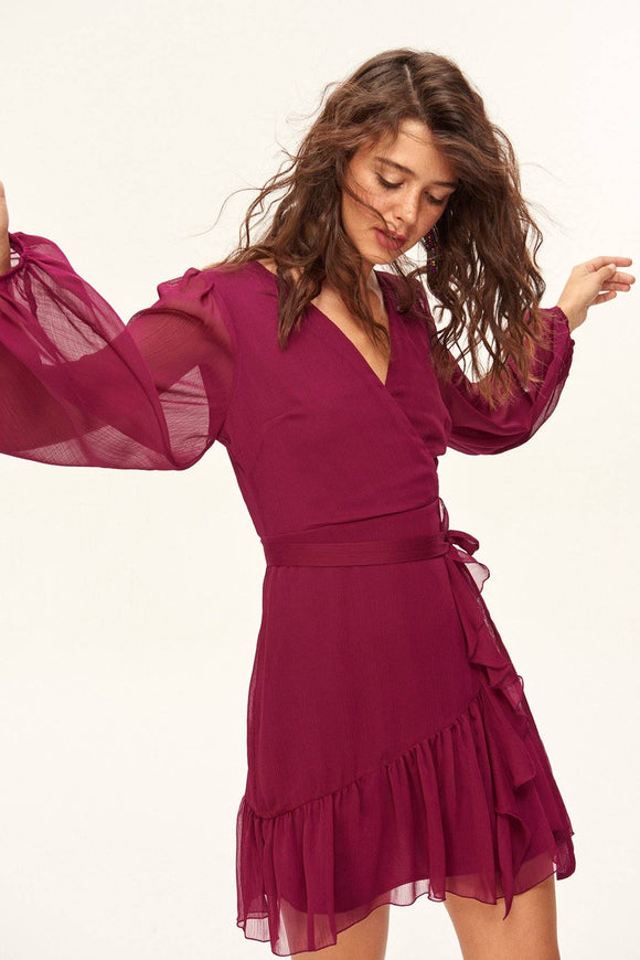 4610630b Plum Ruffle Wrap Dress
