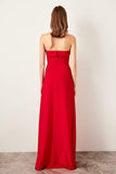 18178b Red Cutout Waist Strapless Dress