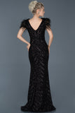 16074 black feather detail sequined dress