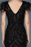 16074 black feather detail sequined dress