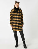 18619 Check Wool Blend Hooded Coat - Black & Camel