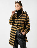 18619 Check Wool Blend Hooded Coat - Black & Camel