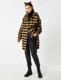 18619 Check Wool Blend Hooded Coat - Black & Camel