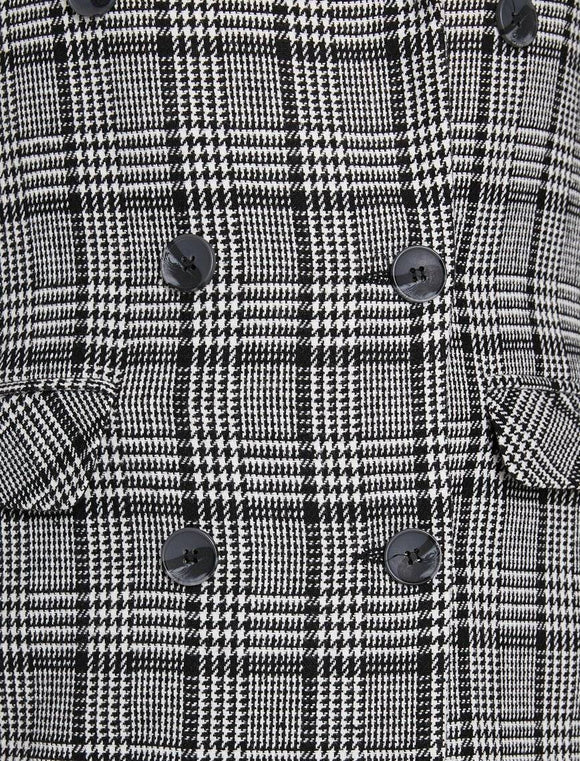 18633 Double Breasted Check Coat - Black & White