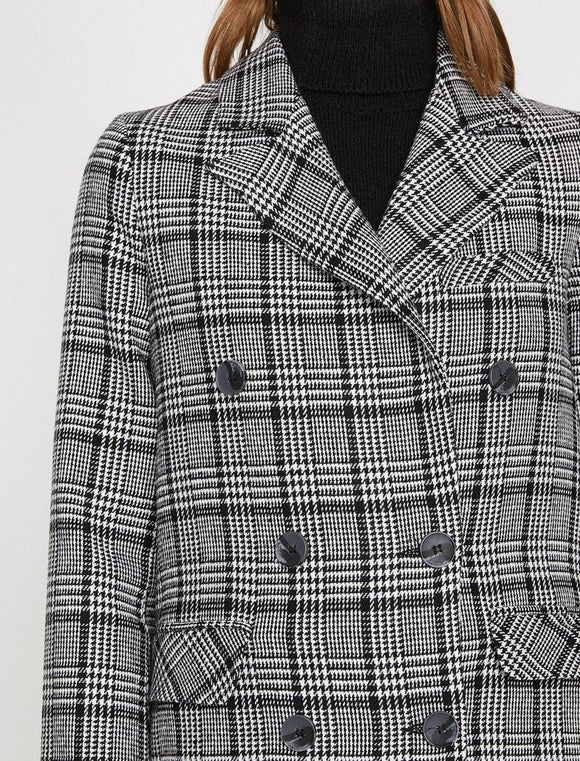 18633 Double Breasted Check Coat - Black & White