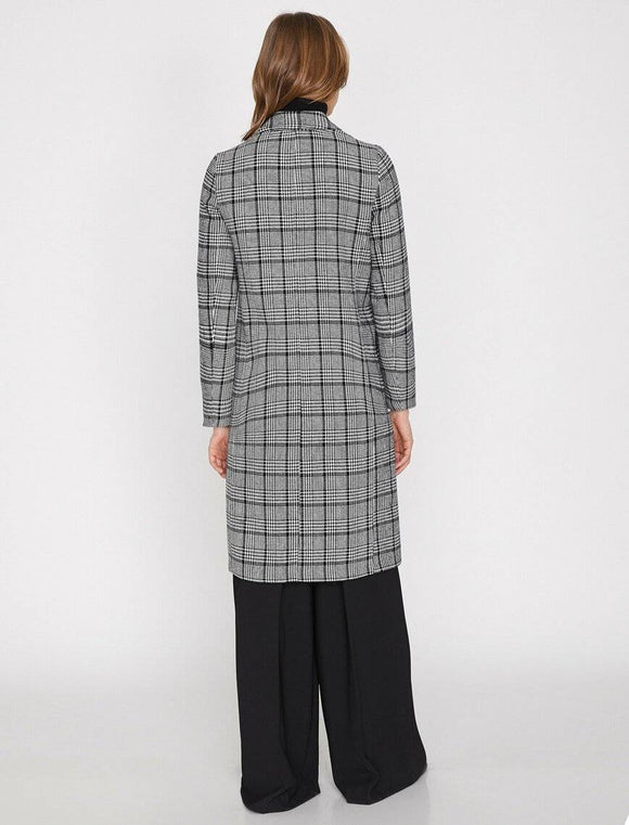 18633 Double Breasted Check Coat - Black & White