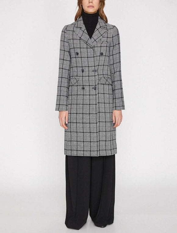 18633 Double Breasted Check Coat - Black & White