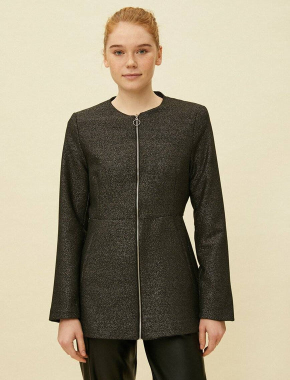 18647 Front Zip Short Coat - Black