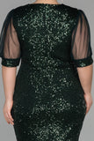 18976 Green Sheer Sleeve Sequins Dress