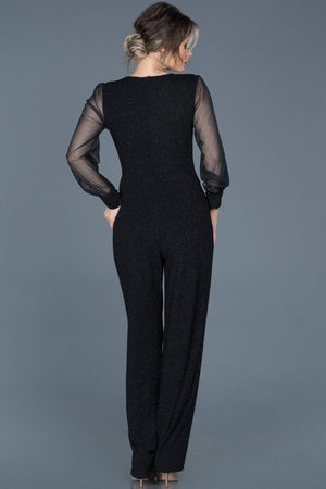 19081 Black Sheer Sleeve Evening Jumpsuit