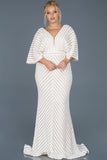 14038 Ecru-Beige Batwing Sleeves Sequins Mermaid Dress