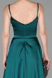 19187 Emerald Green Draped Satin Strap Dress