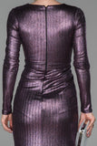19211 Purple Metallic Draped Slit Dress