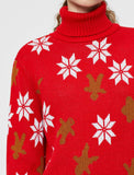 19312 Patterned Turtle Neck Jumper - Red