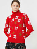 19312 Patterned Turtle Neck Jumper - Red
