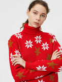 19312 Patterned Turtle Neck Jumper - Red