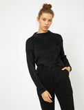 19335 High Neck Fluffy Jumper - Black