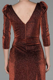 19362 Copper Capri Puff Sleeve Shimmer Slit Dress