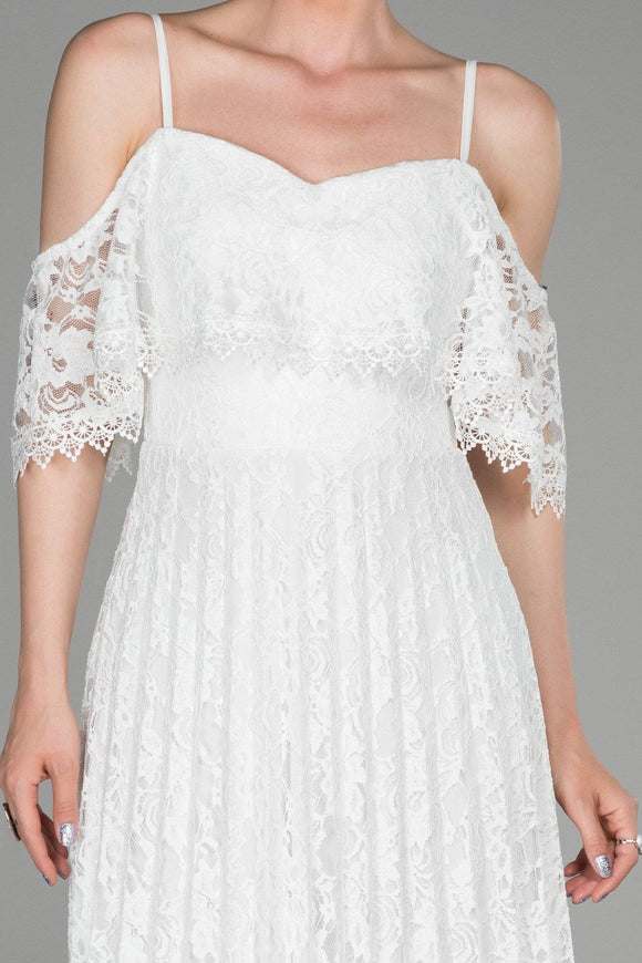 19439 Ecru Off-Shoulder Pleated Lace Dress