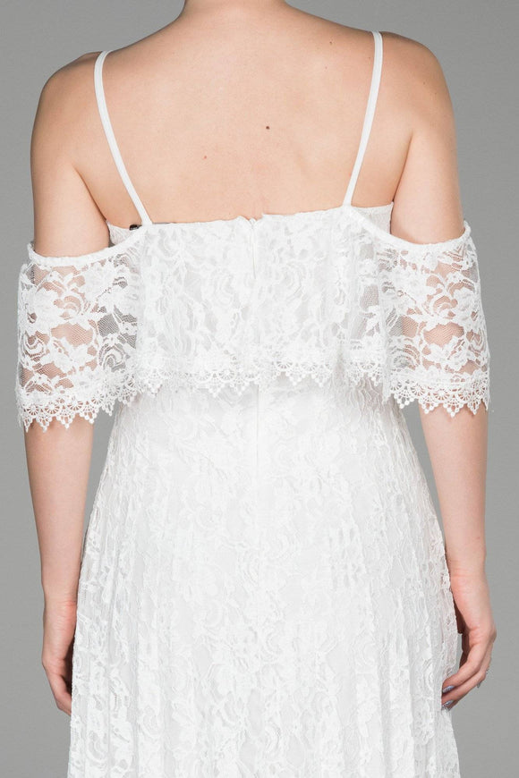 19439 Ecru Off-Shoulder Pleated Lace Dress