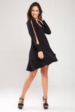 7200123b Black Sleeve Cutout Flare Dress