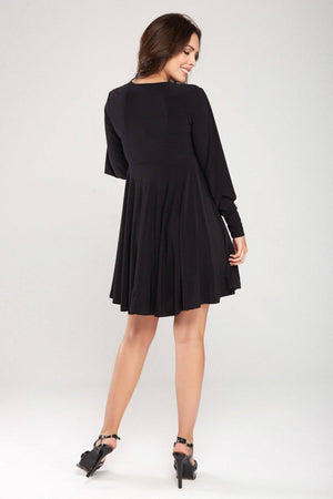 7200123b Black Sleeve Cutout Flare Dress