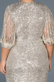 19469 Gold-Mink Transparent Sleeve Sequins Dress