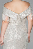19506 Mink-Gold Off-Shoulder Sequins Slit Dress