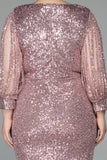 19625 Dusty Rose Shredded Sleeve Sequins Dress