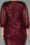 19628 Burgundy Shredded Sleeve Sequins Dress