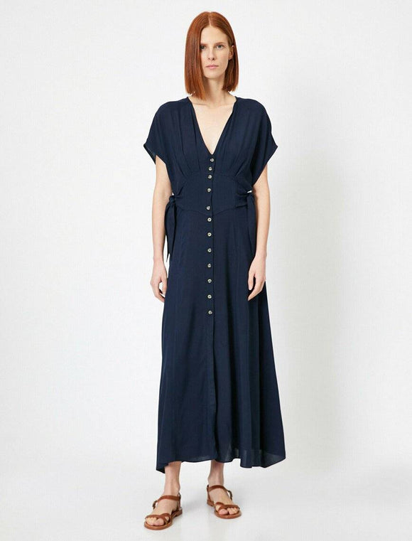 20000 Button Detailed Maxi Dress - Navy Blue