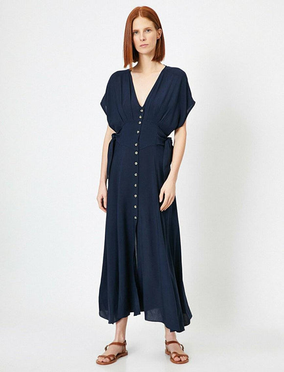 20000 Button Detailed Maxi Dress - Navy Blue