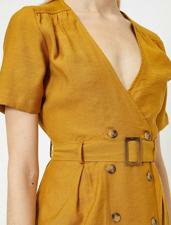 20001 Double Breasted Belted Dress - Mustard