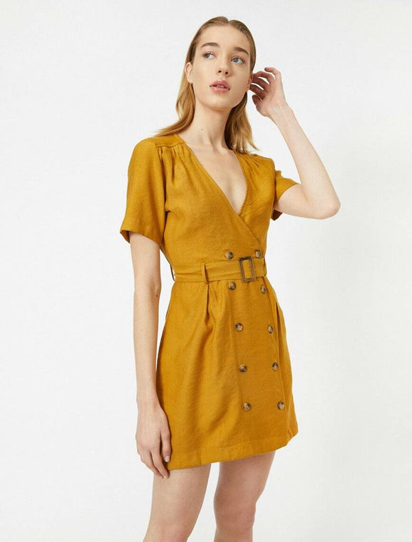 20001 Double Breasted Belted Dress - Mustard