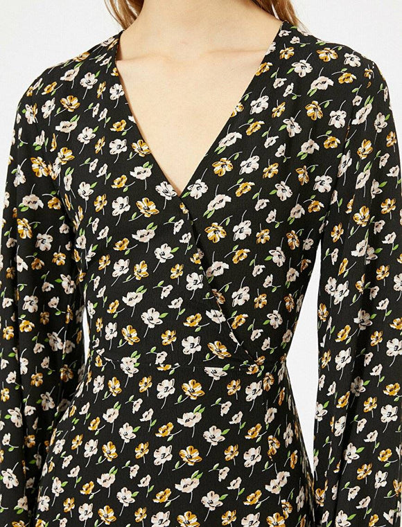 20003 Floral Patterned Dress - Black