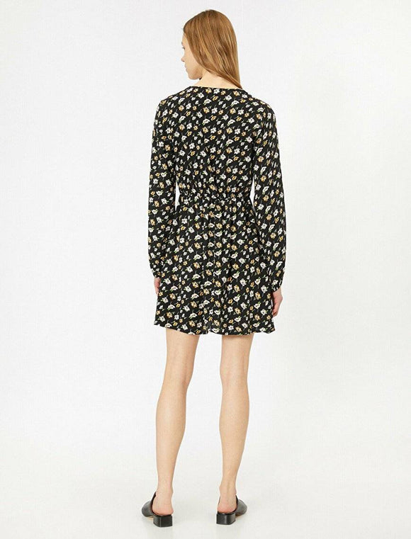20003 Floral Patterned Dress - Black