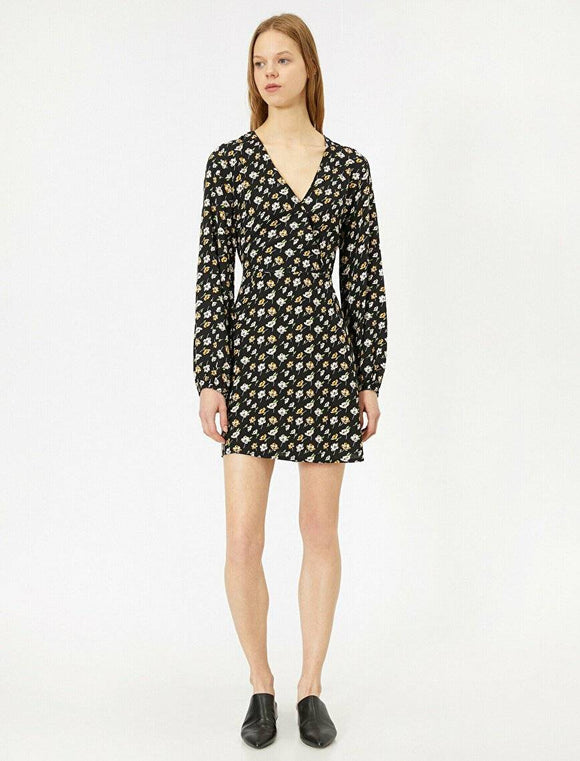 20003 Floral Patterned Dress - Black