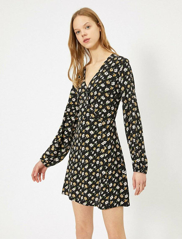 20003 Floral Patterned Dress - Black