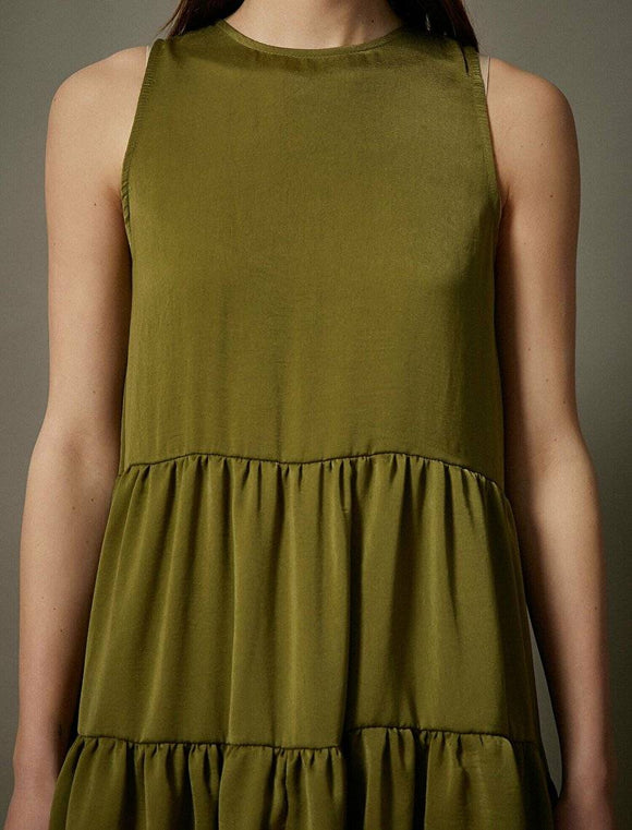 20007 Sleeveless Tiered Dress - Khaki