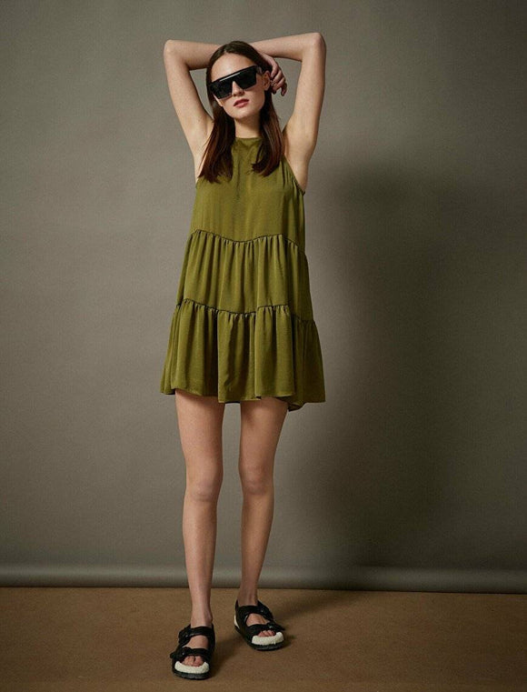 20007 Sleeveless Tiered Dress - Khaki