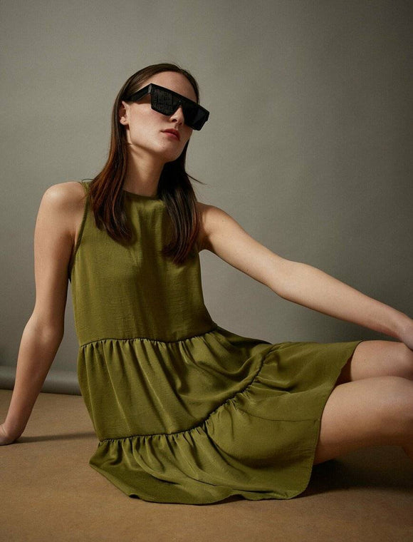 20007 Sleeveless Tiered Dress - Khaki