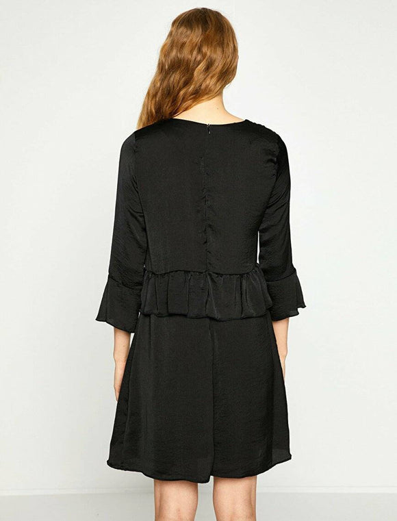 20010 Frill Detailed Shiny Dress - Black