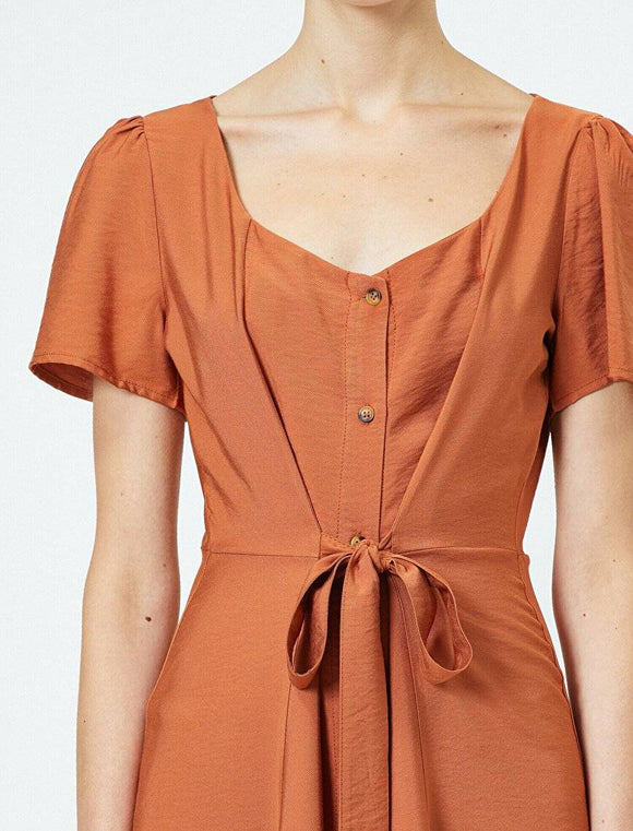 20015 A-Line Belt Detailed Midi Dress - Cinnamon