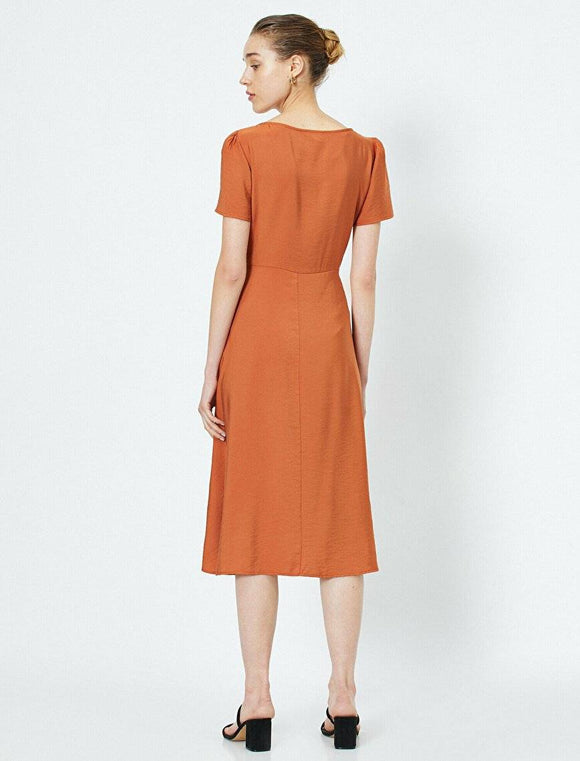 20015 A-Line Belt Detailed Midi Dress - Cinnamon