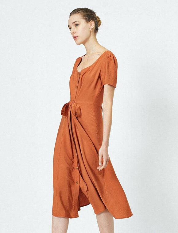 20015 A-Line Belt Detailed Midi Dress - Cinnamon