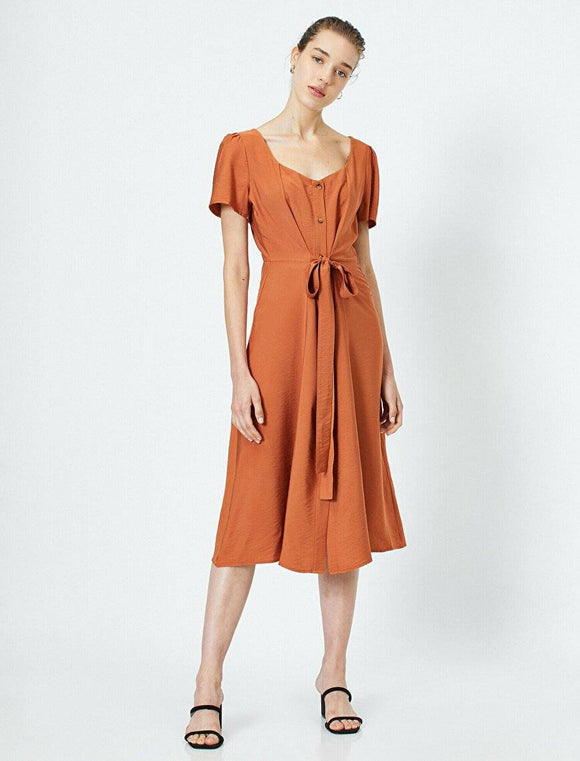 20015 A-Line Belt Detailed Midi Dress - Cinnamon