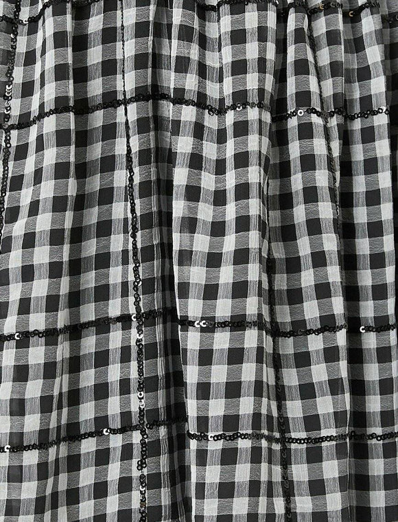 20020 Sheer Sleeve Check Dress - Black