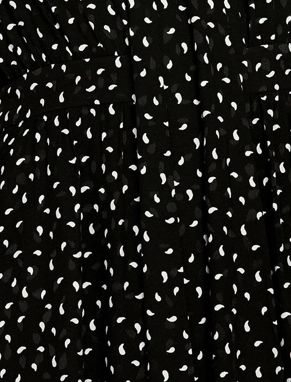 20022 Printed Tie Neck Dress - Black