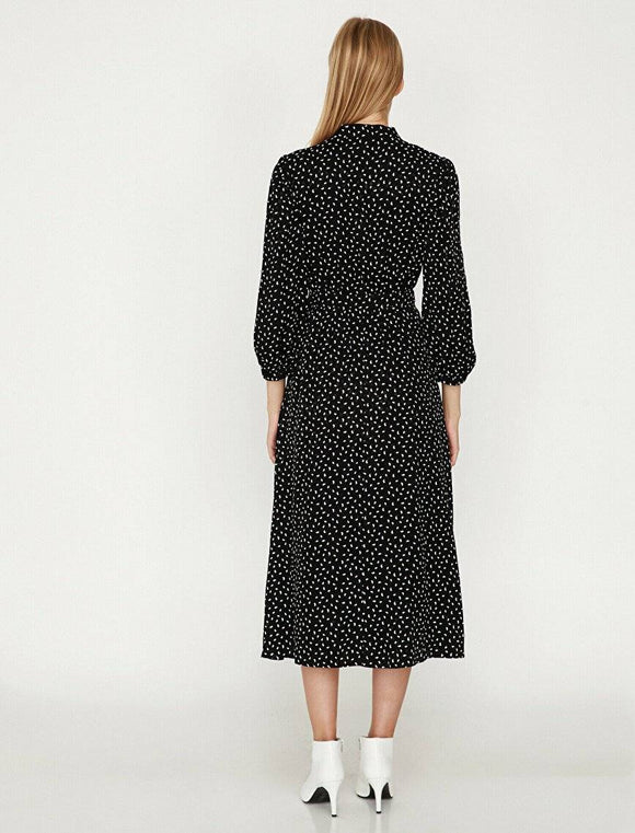 20022 Printed Tie Neck Dress - Black